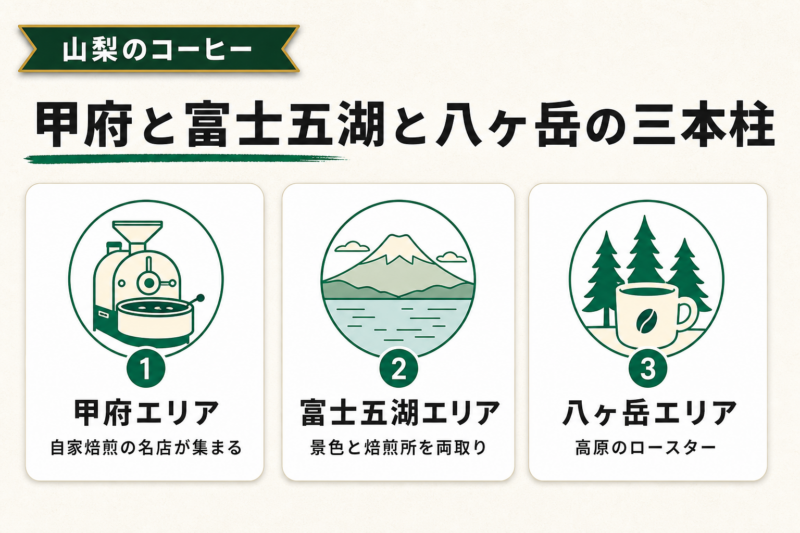 山梨のコーヒーは甲府と富士五湖と八ヶ岳の三本柱