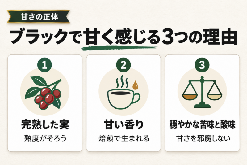 甘いコーヒーとは？ブラックで甘く感じる3つの理由