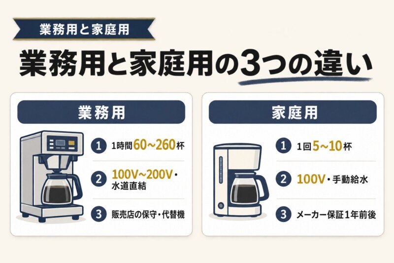 業務用コーヒーマシンと家庭用コーヒーメーカーの違い
