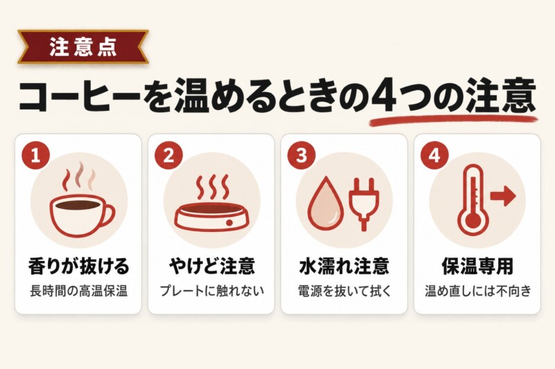 カップウォーマーでコーヒーを温めるときの注意点
