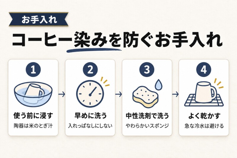 波佐見焼マグカップのコーヒー染みを防ぐお手入れ