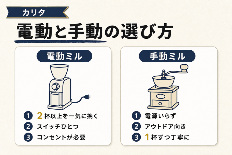 カリタのコーヒーミルは電動と手動がある!それぞれの特徴を紹介