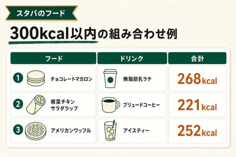 ドリンクと合わせても300kcal以内に収まるスタバの組み合わせ例