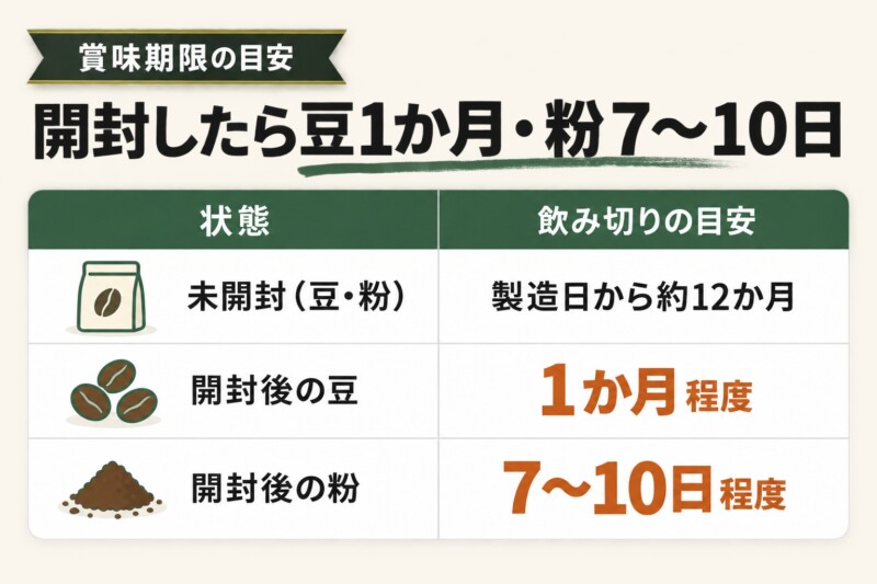 コーヒー豆の賞味期限は開封前と開封後で目安が変わる