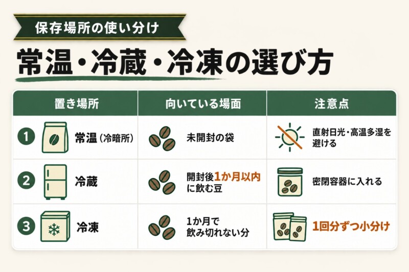 コーヒー豆の保存は常温・冷蔵・冷凍を使い分ける