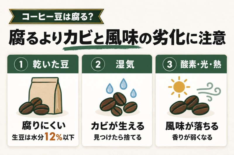 コーヒー豆は腐る？腐るよりカビと風味の劣化に注意
