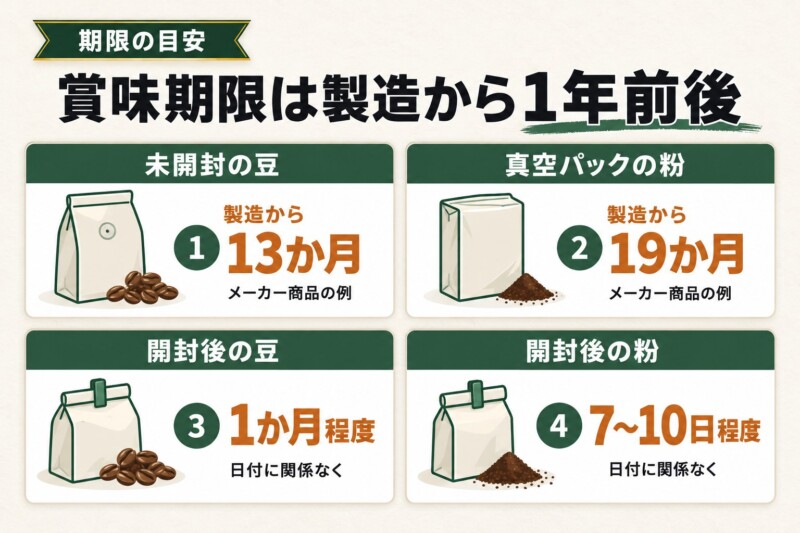 コーヒー豆の賞味期限は製造から1年前後