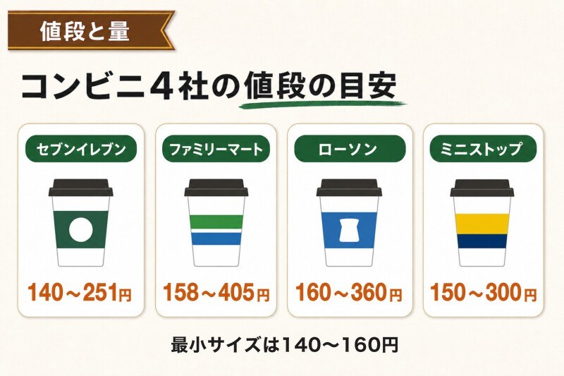 コンビニ アイスコーヒーの値段・サイズ