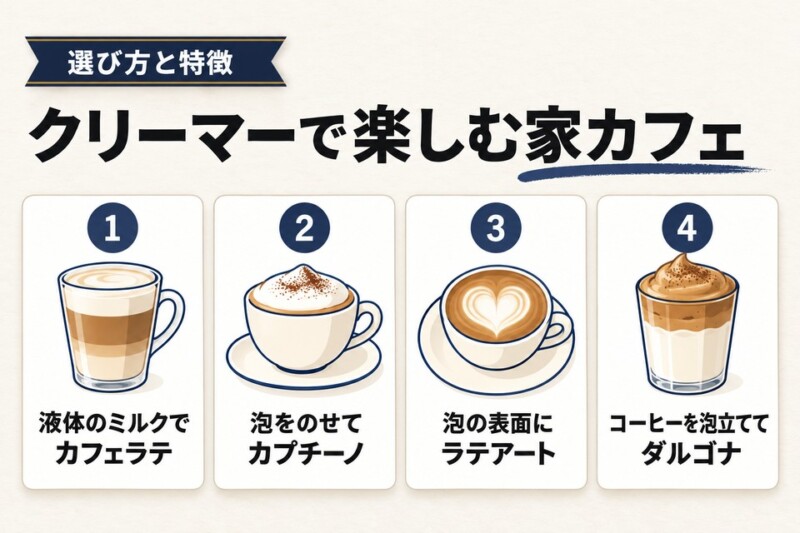 クリーマーの使い方とラテアート・ダルゴナの作り方