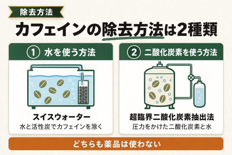 カフェインの除去方法は水と二酸化炭素の2種類